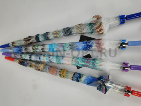 Зонт полуавтомат женский трость, PICCO 065, ручка крюк, 23"(58.5см)Х8к, ПВХ, (диаметр),  г, , цветы на прозрачном фоне фото детальное