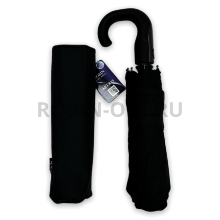 Зонт автомат мужской 3 сл., ROBIN 825, ручка крюк, 23"(58.5см)Х9к, полиэстер, 100 см(диаметр), 514 г, 1 рассцветка, черный фото детальное