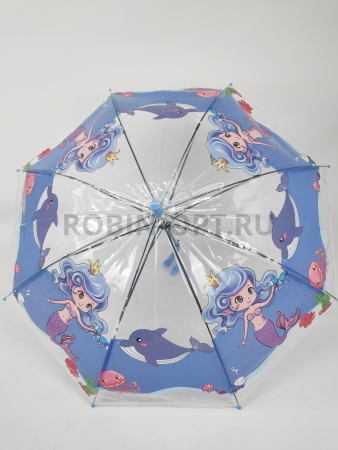 Зонт полуавтомат детский трость, PICCO 063, ручка крюк, 19"(48см)Х8к, ПВХ, 95 см(диаметр),  г, 4 расцветка, мультики на прозрачном фото детальное