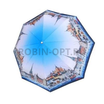 Зонт полный автомат женский 3 сл., Три слона L3833-C, прямая ручка , 23"(58.5см)Х8к, эпонж, (диаметр),  г, , нарисованный город фото анонса
