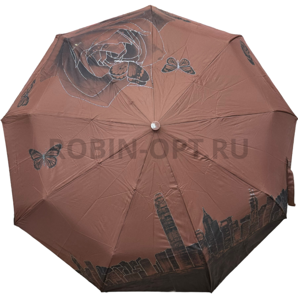 Зонт автомат женский 3 сл., DINIYA 926, прямая ручка , 23"(58.5см)Х9к, полиэстер, (диаметр),  г, , нарисованный город фото детальное