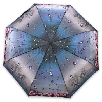 Зонт автомат женский 3 сл., DINIYA 163, прямая ручка , 23"(58.5см)Х9к, сатин, (диаметр),  г, , цветы фото анонса