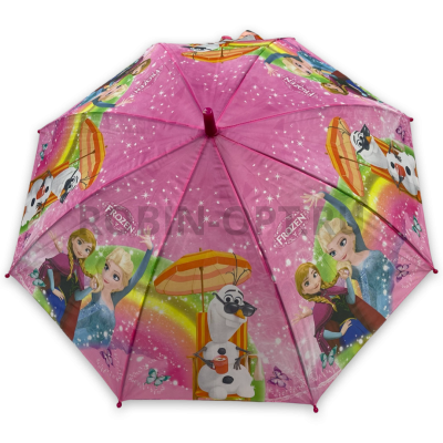 Зонт детский трость 2606, полуавтомат, ручка полкрюк, пластик, 48 см, эпонж, 8 спиц, пластик, холодное сердце фото анонса