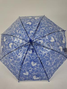 Зонт полуавтомат детский трость, PICCO 061, ручка крюк, 19"(48см)Х8к, ПВХ, (диаметр),  г, , прозрачный с узором фото анонса