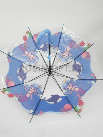 Зонт полуавтомат детский трость, PICCO 063, ручка крюк, 19"(48см)Х8к, ПВХ, 95 см(диаметр),  г, 4 расцветка, мультики на прозрачном фото детальное