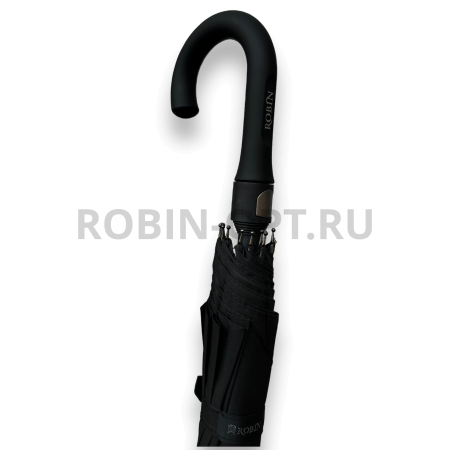 Зонт полуавтомат мужской трость, ROBIN 1320, ручка крюк, 23"(58.5см)Х10к, эпонж 210т, (диаметр),  г, , черный фото детальное