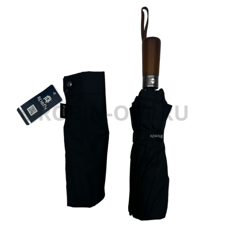 Зонт автомат мужской 3 сл., ROBIN 612, прямая ручка , 27.5"(70см)Х12к, эпонж 210т, 115 см(диаметр), 580 г, 1 рассцветка, черный фото детальное