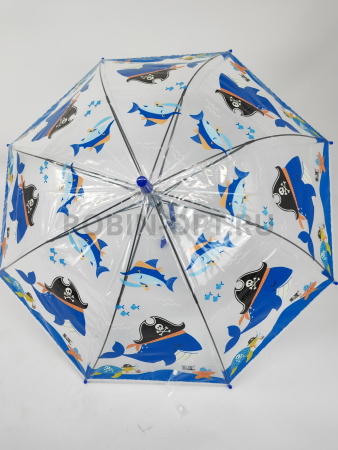 Зонт полуавтомат детский трость, PICCO 063, ручка крюк, 19"(48см)Х8к, ПВХ, 95 см(диаметр),  г, 4 расцветка, мультики на прозрачном фото детальное