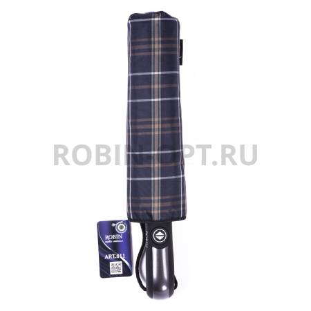 Зонт автомат мужской 3 сл., ROBIN 811, прямая длинная ручка , 23"(58.5см)Х9к, эпонж, 97 см(диаметр), 442 г, 6 рассцветка, клетка фото детальное