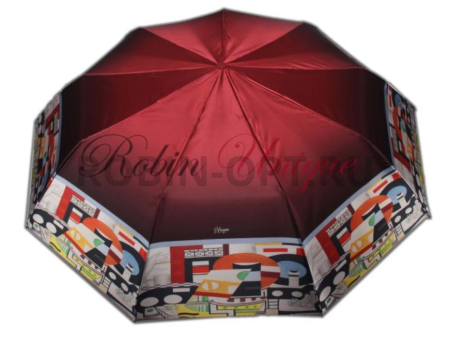Зонт полуавтомат женский 3 сл., UNIQUE 2025, прямая ручка , 23"(58.5см)Х9к, фотосатин, (диаметр),  г, , переход (край абстракция) фото детальное