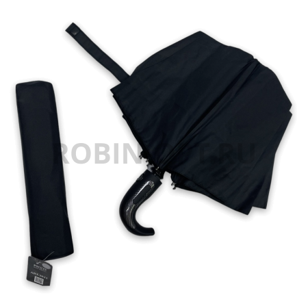 Зонт полуавтомат мужской 3 сл., PICCO 3021, ручка полкрюк, 23"(58.5см)Х9к, эпонж, (диаметр),  г, , черный фото детальное