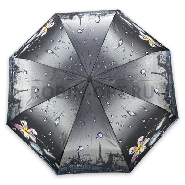 Зонт автомат женский 3 сл., DINIYA 163, прямая ручка , 23"(58.5см)Х9к, сатин, (диаметр),  г, , цветы фото детальное