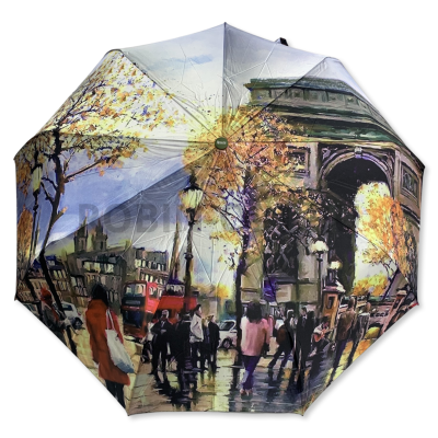 Зонт автомат женский 3 сл., Amore 560, прямая ручка , 23"(58.5см)Х9к, полиэстер, (диаметр),  г, , нарисованный город фото анонса