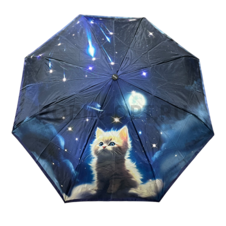 Зонт автомат женский 3 сл., ROBIN 3119, прямая ручка , 21.6"(55см)Х8к, эпонж, 96 см(диаметр), 344 г, 6 рассцветка, кошки фото детальное